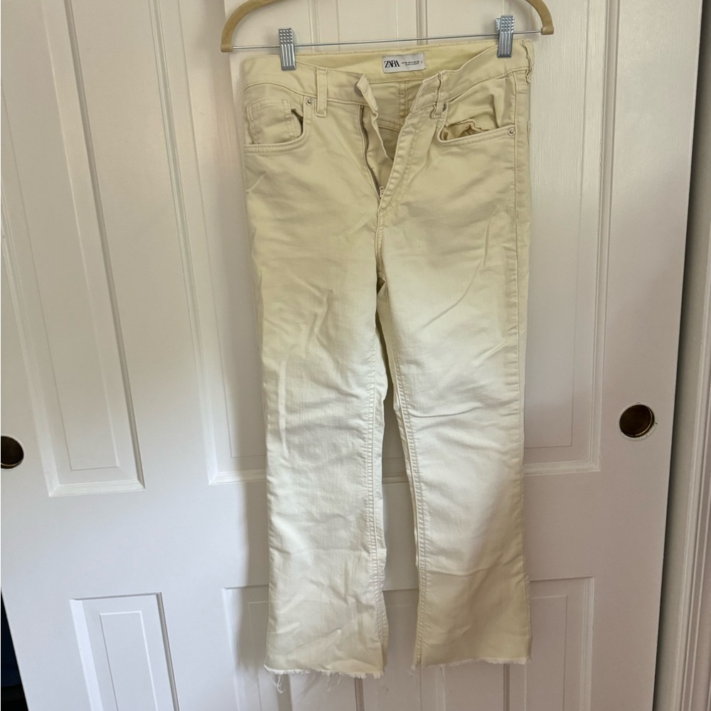 Zara cream ankle flared jeans